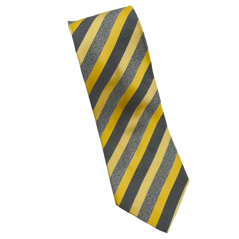 Fabio Fazio Yellow Gray Diagonal Regimental Striped Silk Mens Tie